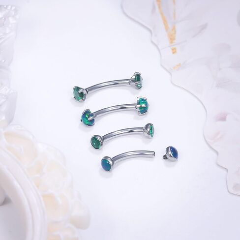 Ruifan 16g Rook Percing Jewelry Titanium titanium داخليًا أوبال تشيك ستايلز منحني الحاجب الحاجب Tragus Helix Conch Lobr Mabret Rings Body Percing Jewellry للنساء 6 مم 8 ملم 10 ملم in Saudi Arabia
