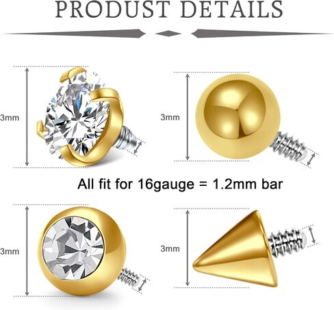 VCMART 16G 3MM كرات استبدال لثقب مجوهرات جسم الخيوط داخليًا ثقب أجزاء الحديد للأنف الحاجز الحاجب الحاجب Labret Gret Helix Conch Tragus Daith Percing Jewelry in Saudi Arabia