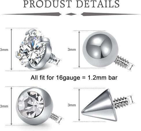 VCMART 16G 3MM كرات استبدال لثقب مجوهرات جسم الخيوط داخليًا ثقب أجزاء الحديد للأنف الحاجز الحاجب الحاجب Labret Gret Helix Conch Tragus Daith Percing Jewelry in Saudi Arabia