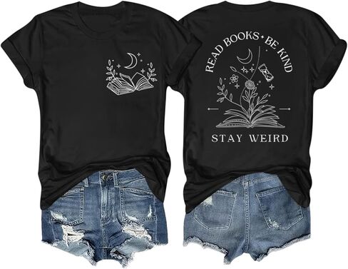 Book Shirts for Women Read Books Be Kind Stay Weird Tshirt Book Lovers Bookish Gifts Reading Shirt Bookworm Tee Tops in Saudi Arabia