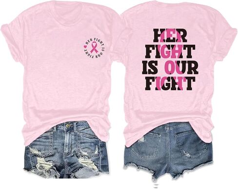 Breast Cancer Shirts for Women Pink Ribbon Breast Cancer Support Tshirts Cancer Awareness Tee Tops in Saudi Arabia