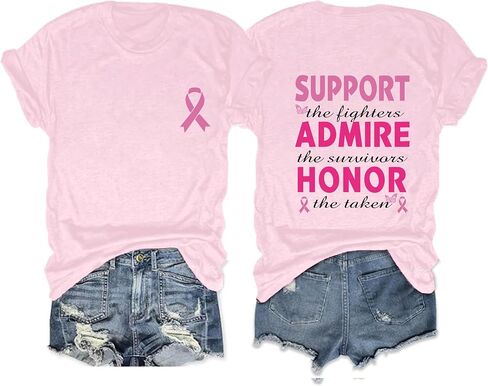 Breast Cancer Shirts for Women Pink Ribbon Breast Cancer Support Tshirts Cancer Awareness Tee Tops in Saudi Arabia