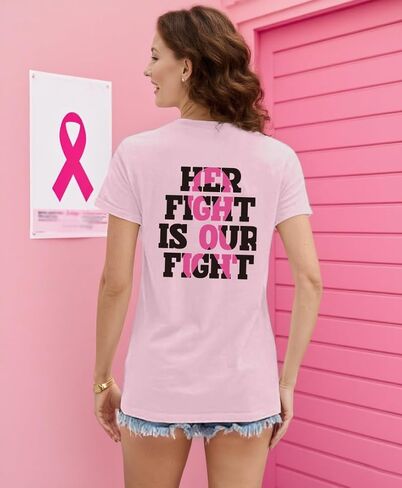 Breast Cancer Shirts for Women Pink Ribbon Breast Cancer Support Tshirts Cancer Awareness Tee Tops in Saudi Arabia
