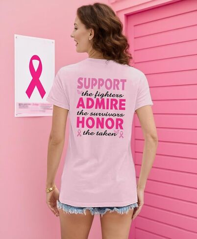 Breast Cancer Shirts for Women Pink Ribbon Breast Cancer Support Tshirts Cancer Awareness Tee Tops in Saudi Arabia