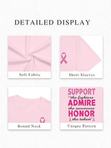 Breast Cancer Shirts for Women Pink Ribbon Breast Cancer Support Tshirts Cancer Awareness Tee Tops in Saudi Arabia