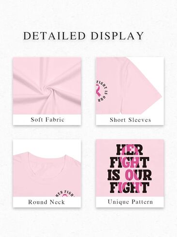 Breast Cancer Shirts for Women Pink Ribbon Breast Cancer Support Tshirts Cancer Awareness Tee Tops in Saudi Arabia