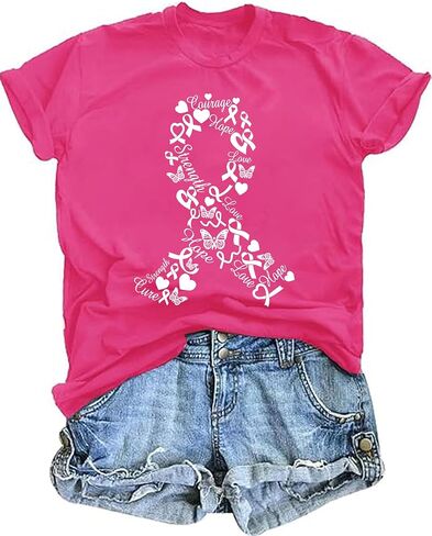 Breast Cancer Shirts for Women Pink Ribbon Breast Cancer Support Tshirts Cancer Awareness Tee Tops in Saudi Arabia