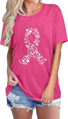 Breast Cancer Shirts for Women Pink Ribbon Breast Cancer Support Tshirts Cancer Awareness Tee Tops in Saudi Arabia
