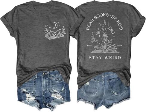 Book Shirts for Women Read Books Be Kind Stay Weird Tshirt Book Lovers Bookish Gifts Reading Shirt Bookworm Tee Tops in Saudi Arabia