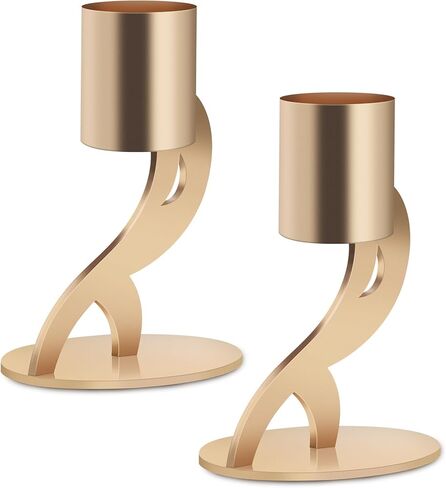 مجموعة حامل الشمعة 2PCS - حاملي الشمعدان الذهبي لشموع تفتق وعمود ، مركزية مزينة أنيقة لطاولة الطعام ، زفاف ، ديكور المنزل ، Fit 3/4 "و 7/8" Candle & LED (6852) in Kuwait