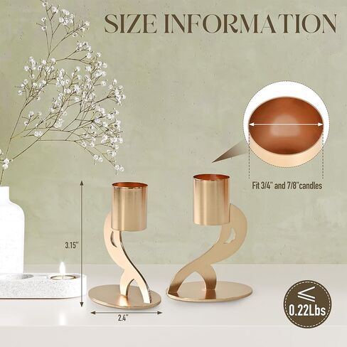 مجموعة حامل الشمعة 2PCS - حاملي الشمعدان الذهبي لشموع تفتق وعمود ، مركزية مزينة أنيقة لطاولة الطعام ، زفاف ، ديكور المنزل ، Fit 3/4 "و 7/8" Candle & LED (6852) in Kuwait