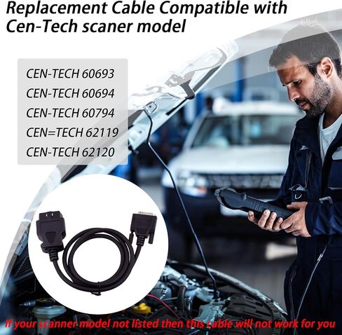 OBD2 OBDII Cable Fits for Cen Tech Code Reader Scanner Models 60693 60694 60794 62119 62120,ODB2 Connector Cable to 15-Pin Male Adapter Cable (Adapter Cable Total Length 4-FT) ﻿ in Saudi Arabia