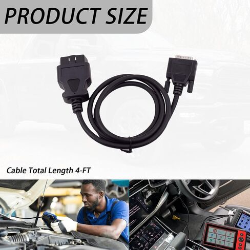 OBD2 OBDII Cable Fits for Cen Tech Code Reader Scanner Models 60693 60694 60794 62119 62120,ODB2 Connector Cable to 15-Pin Male Adapter Cable (Adapter Cable Total Length 4-FT) ﻿ in Saudi Arabia