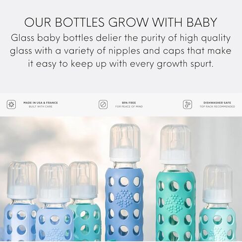 LifeFactory Glosp Baby Bottles مع حماية من السيليكون - حزمة ، 9 أوقية ، زجاجات كوبالت الأزرق والتوت in Kuwait