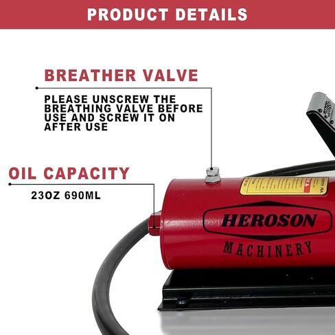 HEROSON Air Hydraulic Pump 10,000 PSI, 0.7L Reservoir, NPT 3/8" Oil Outlet, NPT 1/4" Inlet, Hydraulic Pump Air Hydraulic Foot Pump, with Air Line Lubricator, Black in Saudi Arabia