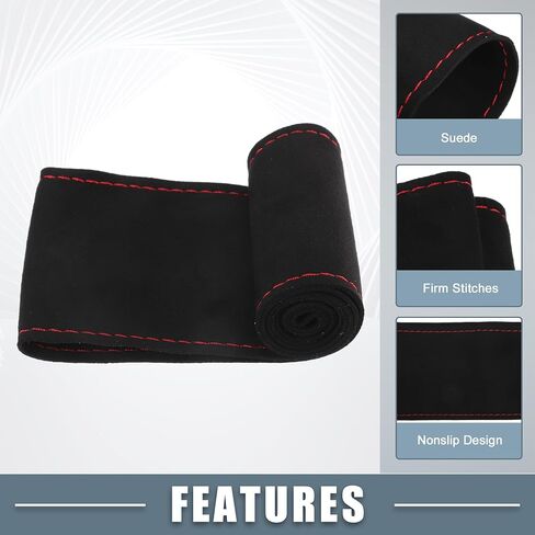 Car Hand Sewn DIY Steering Wheel Cover Breathable Comfortable 38cm Stitch on Wrap Cover Suede Black Stitches Red in Saudi Arabia