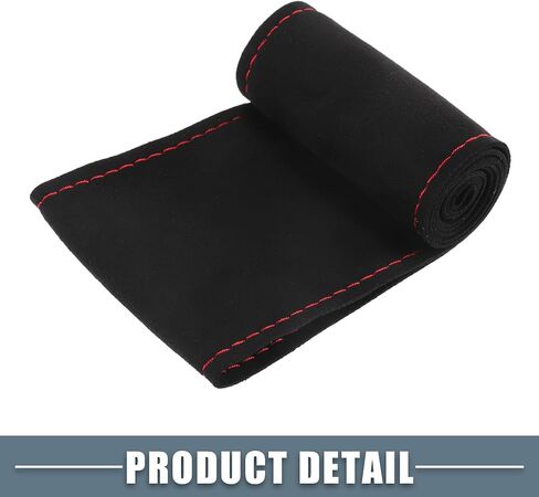 Car Hand Sewn DIY Steering Wheel Cover Breathable Comfortable 38cm Stitch on Wrap Cover Suede Black Stitches Red in Saudi Arabia