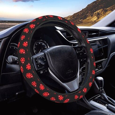 Red Black Ladybug Pattern Steering Wheel Covers Anti-Slip Elasticity Car Accessories Steering Wheel Protector Universal 15 Inch for Cars SUV Vehicle Truck in Saudi Arabia