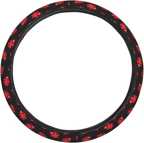 Red Black Ladybug Pattern Steering Wheel Covers Anti-Slip Elasticity Car Accessories Steering Wheel Protector Universal 15 Inch for Cars SUV Vehicle Truck in Saudi Arabia