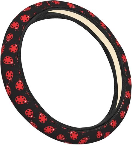 Red Black Ladybug Pattern Steering Wheel Covers Anti-Slip Elasticity Car Accessories Steering Wheel Protector Universal 15 Inch for Cars SUV Vehicle Truck in Saudi Arabia