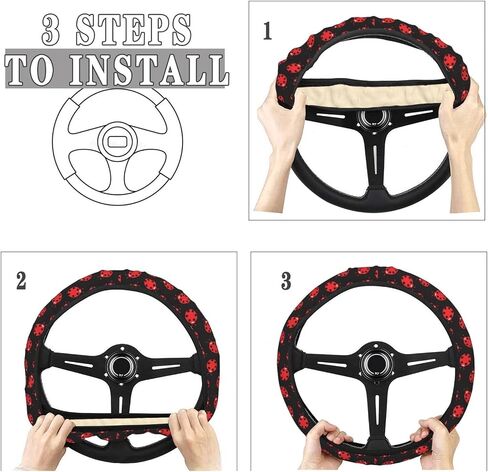 Red Black Ladybug Pattern Steering Wheel Covers Anti-Slip Elasticity Car Accessories Steering Wheel Protector Universal 15 Inch for Cars SUV Vehicle Truck in Saudi Arabia