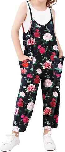 Girls Casual Sleeveless Jumpsuits Spaghetti Strap Summer Loose Romper Long Pants with Pockets for 7-8 Years Purple Coconut Tree in Kuwait