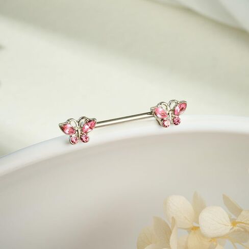 AceFun 6 Pairs 14G Nipple Rings Stainless Steel Heart Butterfly Bow Opal Flower CZ Stud Barbell Set Cute Nipplerings Shields Piercing Jewelry for Women Pink Blue Red Tone Body Jewelry in Kuwait