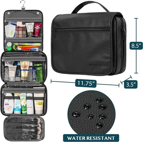 PAVILIA Hanging Toiletry Bag Women Men, Foldable Cosmetic Organizer Travel Bag, Water Resistant Makeup Bag Toiletries, Large Travel Essentials Kit (Black) in Saudi Arabia