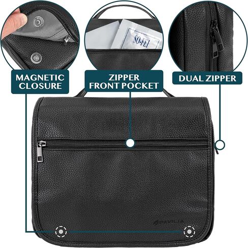 PAVILIA Hanging Toiletry Bag Women Men, Foldable Cosmetic Organizer Travel Bag, Water Resistant Makeup Bag Toiletries, Large Travel Essentials Kit (Black) in Saudi Arabia