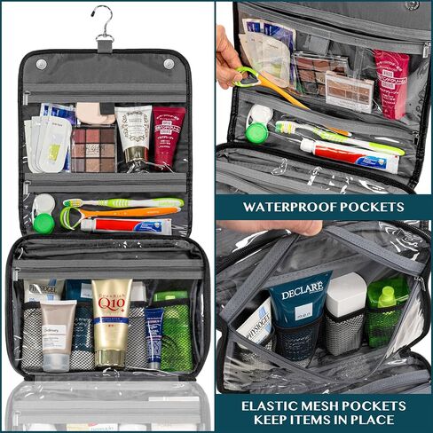 PAVILIA Hanging Toiletry Bag Women Men, Foldable Cosmetic Organizer Travel Bag, Water Resistant Makeup Bag Toiletries, Large Travel Essentials Kit (Black) in Saudi Arabia