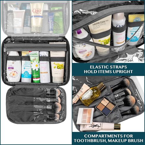 PAVILIA Hanging Toiletry Bag Women Men, Foldable Cosmetic Organizer Travel Bag, Water Resistant Makeup Bag Toiletries, Large Travel Essentials Kit (Black) in Saudi Arabia