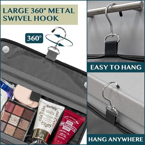 PAVILIA Hanging Toiletry Bag Women Men, Foldable Cosmetic Organizer Travel Bag, Water Resistant Makeup Bag Toiletries, Large Travel Essentials Kit (Black) in Saudi Arabia