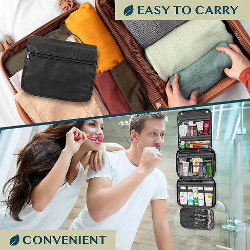 PAVILIA Hanging Toiletry Bag Women Men, Foldable Cosmetic Organizer Travel Bag, Water Resistant Makeup Bag Toiletries, Large Travel Essentials Kit (Black) in Saudi Arabia