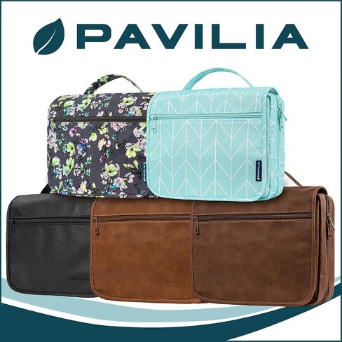 PAVILIA Hanging Toiletry Bag Women Men, Foldable Cosmetic Organizer Travel Bag, Water Resistant Makeup Bag Toiletries, Large Travel Essentials Kit (Black) in Saudi Arabia