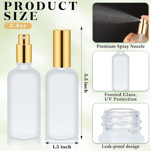 Tessco for you 20 Pcs 3.4 oz/100 ml Glass Spray Bottles Empty Perfume Atomizer Refillable Clear Decorative Empty Bottles with Fine Mist Sprayer Pump for Face Body Travel(Gold) in Saudi Arabia