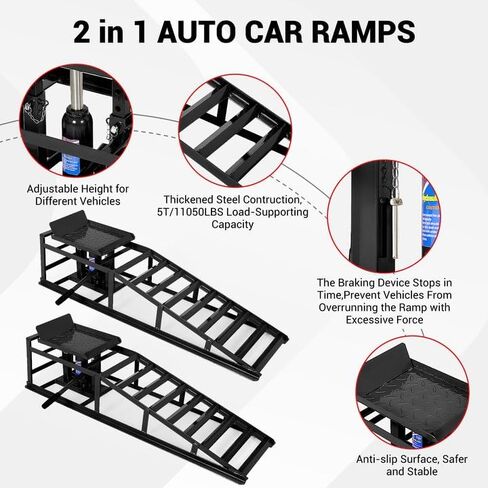 2PC 5Ton/11,050lbs Hydraulic Car Ramps, Portable Hydraulic Vehicle Lift, Car Ramp Solution for Oil Changes & Home Garage Auto Repairs in Saudi Arabia
