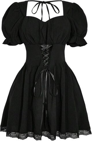 نساء زائد الحجم الدانتيل أعلى اللباس القوطية دمية طفل عاريات الحبيب الرقبة نفخة الأكمام روكيد الجرونج جوت الفساتين الصغيرة in Kuwait