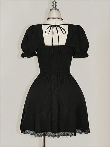 نساء زائد الحجم الدانتيل أعلى اللباس القوطية دمية طفل عاريات الحبيب الرقبة نفخة الأكمام روكيد الجرونج جوت الفساتين الصغيرة in Kuwait