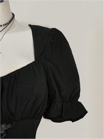 نساء زائد الحجم الدانتيل أعلى اللباس القوطية دمية طفل عاريات الحبيب الرقبة نفخة الأكمام روكيد الجرونج جوت الفساتين الصغيرة in Kuwait