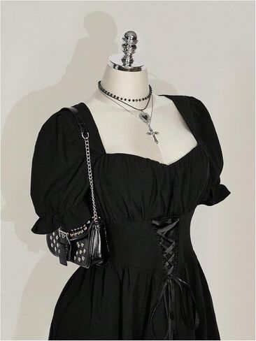 نساء زائد الحجم الدانتيل أعلى اللباس القوطية دمية طفل عاريات الحبيب الرقبة نفخة الأكمام روكيد الجرونج جوت الفساتين الصغيرة in Kuwait