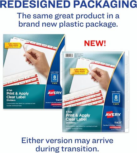Avery 5 Tab Dividers for 3 Ring Binder, Easy Print & Apply Clear Label Strip, Index Maker Customizable White Tabs, 6-Pack of 25 Sets, 150 Sets Total (11446) in Saudi Arabia