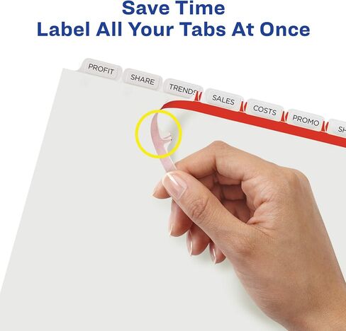 Avery 5 Tab Dividers for 3 Ring Binder, Easy Print & Apply Clear Label Strip, Index Maker Customizable White Tabs, 6-Pack of 25 Sets, 150 Sets Total (11446) in Saudi Arabia