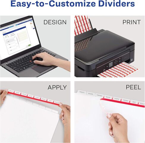 Avery 5 Tab Dividers for 3 Ring Binder, Easy Print & Apply Clear Label Strip, Index Maker Customizable White Tabs, 6-Pack of 25 Sets, 150 Sets Total (11446) in Saudi Arabia