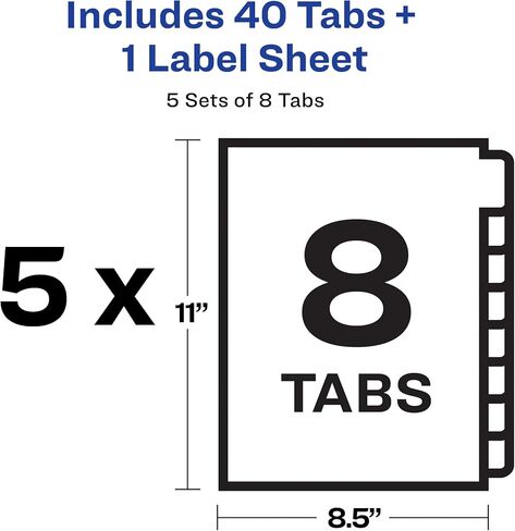 Avery 5 Tab Dividers for 3 Ring Binder, Easy Print & Apply Clear Label Strip, Index Maker Customizable White Tabs, 6-Pack of 25 Sets, 150 Sets Total (11446) in Saudi Arabia