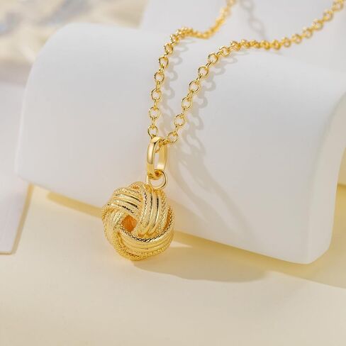 14K Gold Necklaces for Women Gold Pendant Necklaces Love Knot Pendant Simple Round Knot Charm Knots Necklace for Women Trendy in Saudi Arabia
