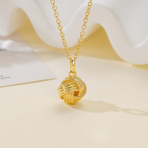 14K Gold Necklaces for Women Gold Pendant Necklaces Love Knot Pendant Simple Round Knot Charm Knots Necklace for Women Trendy in Saudi Arabia