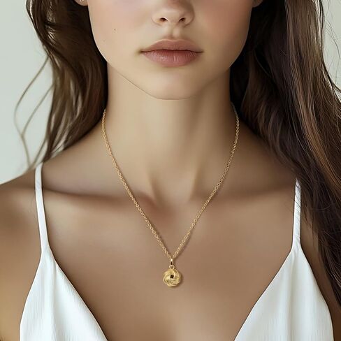 14K Gold Necklaces for Women Gold Pendant Necklaces Love Knot Pendant Simple Round Knot Charm Knots Necklace for Women Trendy in Saudi Arabia