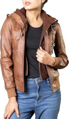 Jild Real Leather Gacket Women With Residable Leather Cood - Slim Fit Design Ladies Biker Ricercycle Scedcy in Kuwait