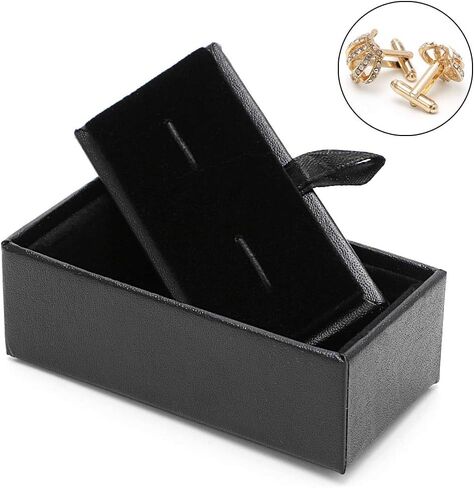 Faux Leather Travel Cufflinks Rings Storage Box for Case for Cufflinks Luxury Display Jewelry for Case Storage Cuff Link, Black in Saudi Arabia