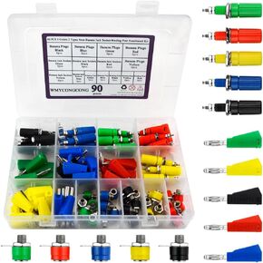 WMYCONGCONG 90 PCS 5 Colors 3 Types 4mm Banana Jack Socket Plug Binding Post Assortment Kit for Audio Speaker Amplifiers Testing Probes Post Jack Soldering